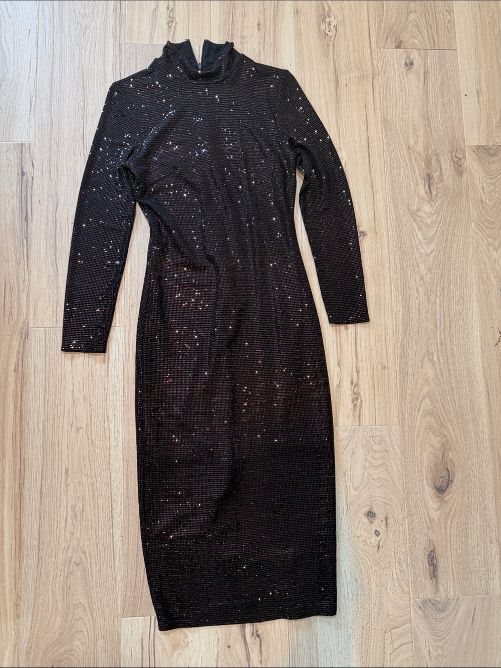 Express Black Sequin Long Sleeve Midi Dress